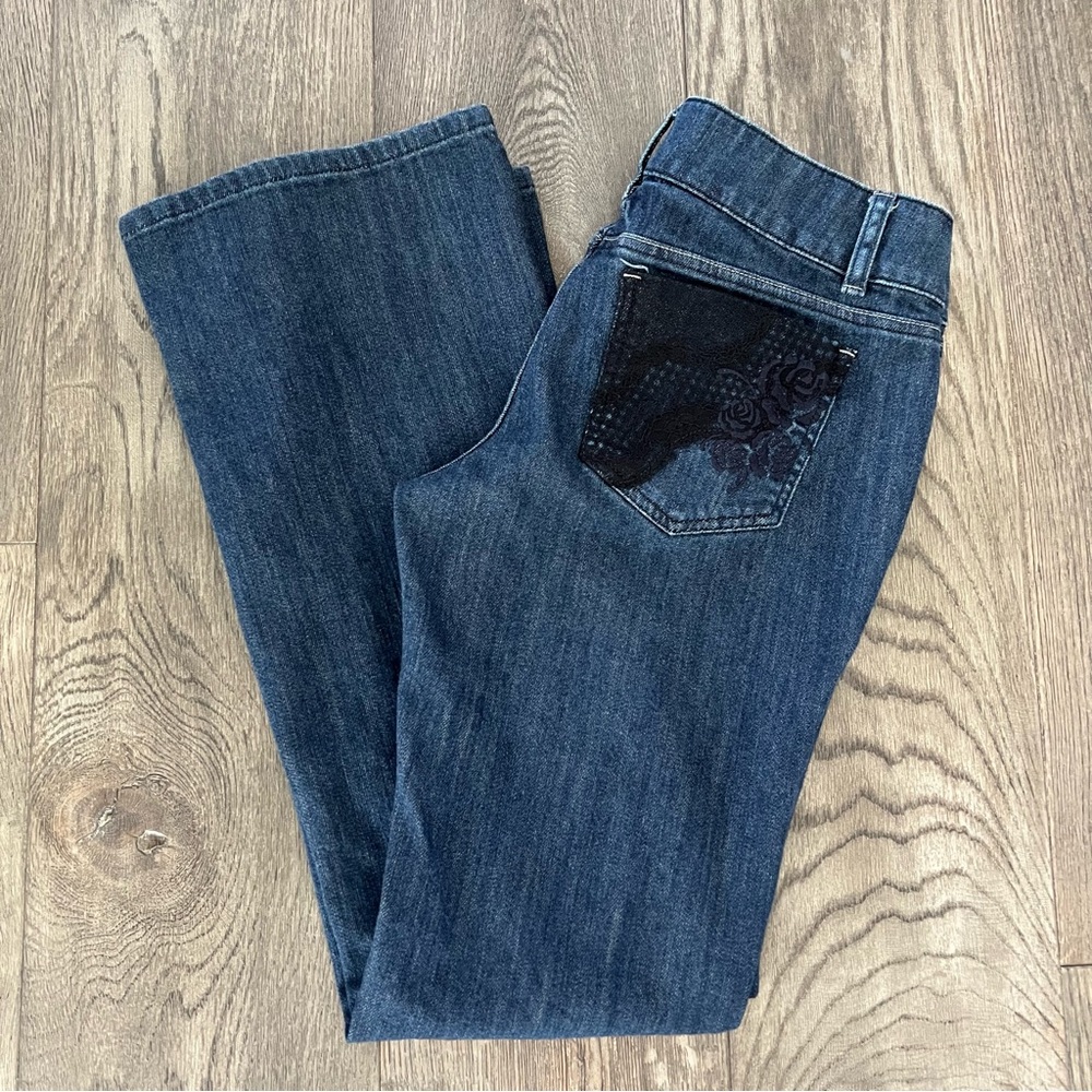 ELLE Black Lace Embellished Boot Cut Denim Jeans Size 8